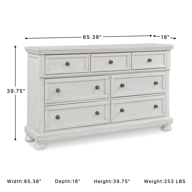 Ashley Furniture Robbinsdale 7-Drawer Wood Dresser in Antiqued White