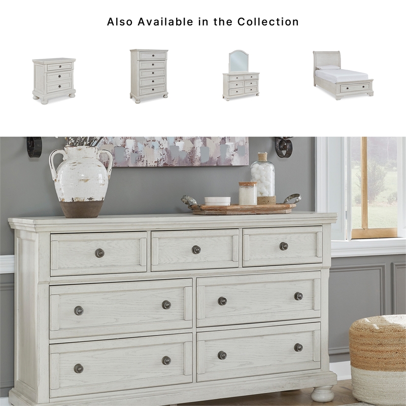 Ashley Furniture Robbinsdale 7-Drawer Wood Dresser in Antiqued White