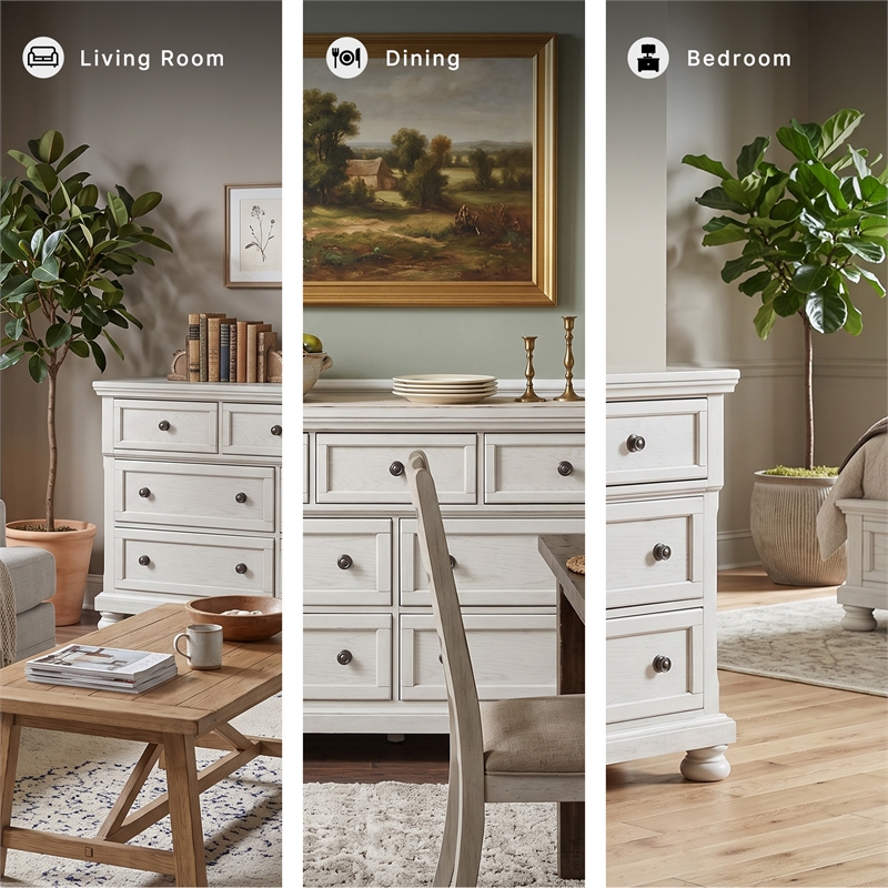 Ashley Furniture Robbinsdale 7-Drawer Wood Dresser in Antiqued White