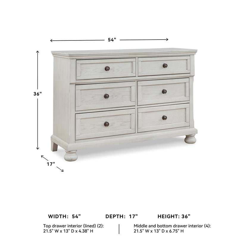 Ashley Furniture Robbinsdale 6-Drawer Wood Dresser in Antiqued White