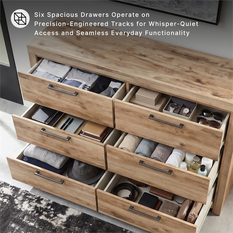 Ashley Furniture Hyanna 6-Drawer Farmhouse Wood Dresser in Light Brown