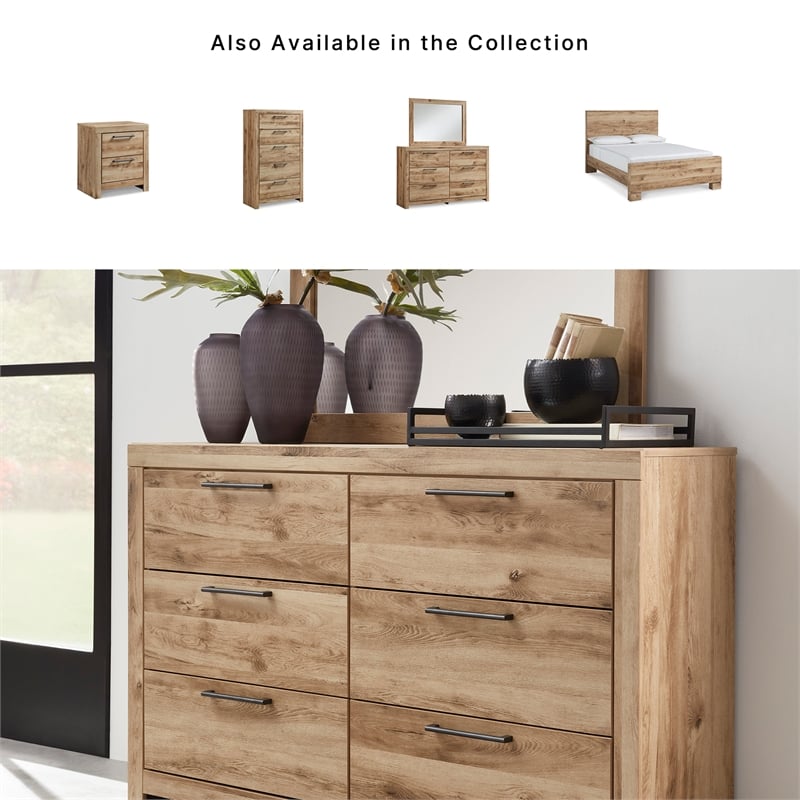 Ashley Furniture Hyanna 6-Drawer Farmhouse Wood Dresser in Light Brown