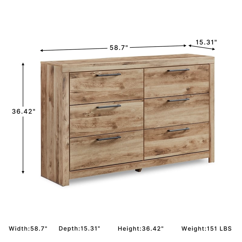 Ashley Furniture Hyanna 6-Drawer Farmhouse Wood Dresser in Light Brown