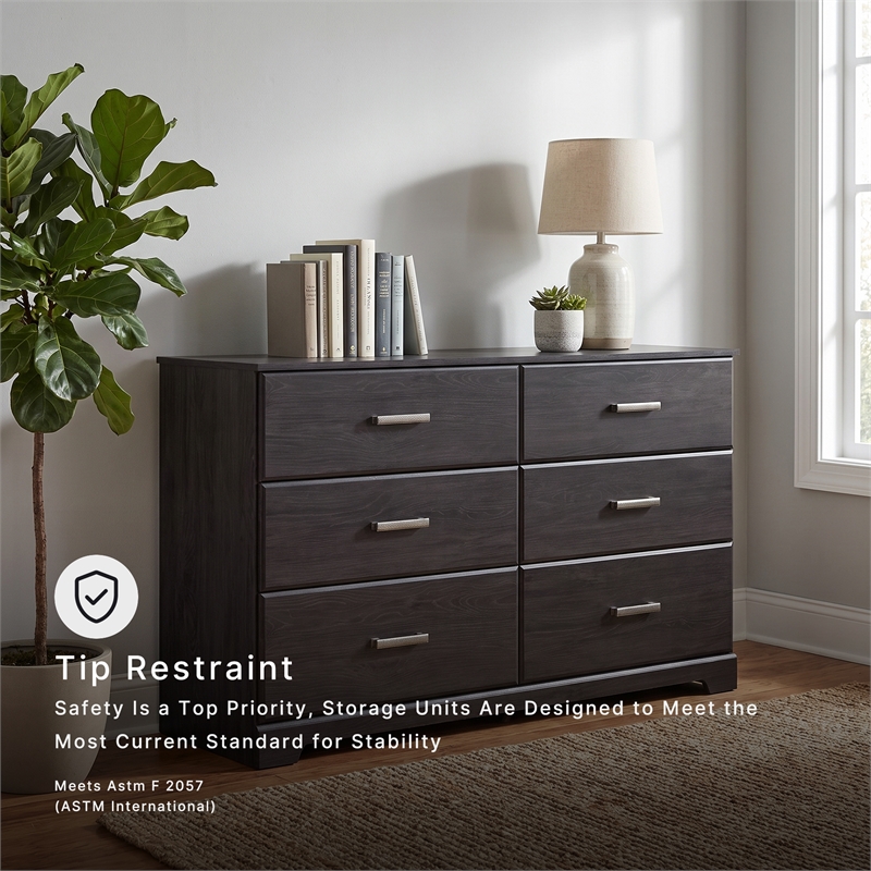 Ashley Furniture Belachime 6-Drawer Modern Wood Dresser in Black