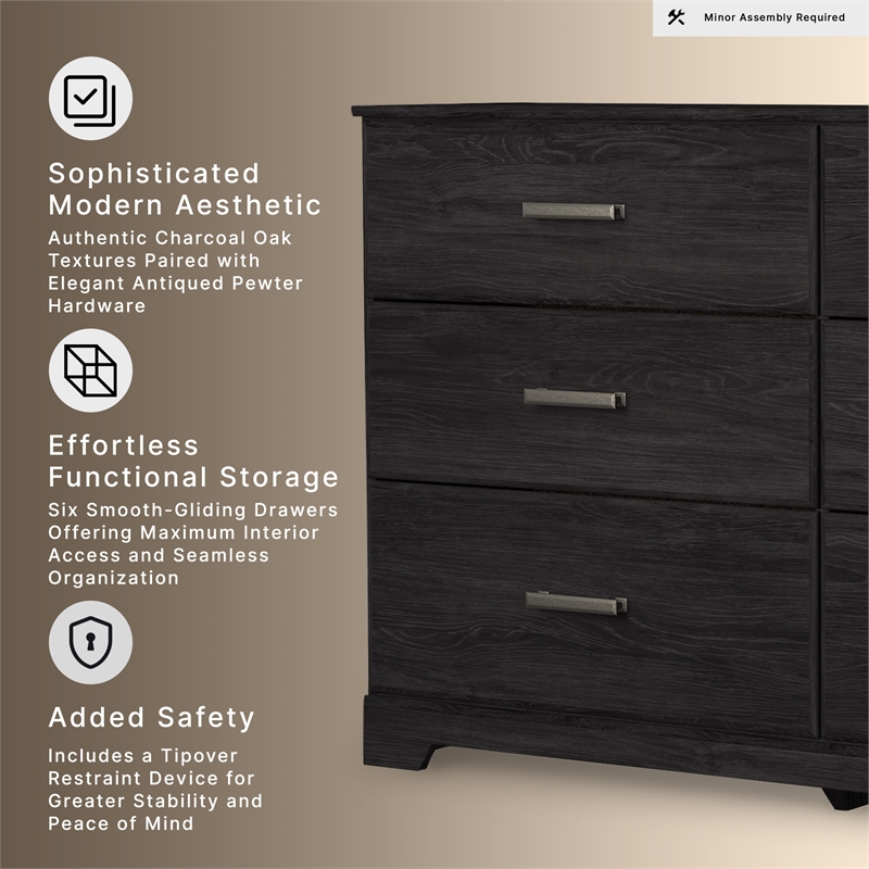 Ashley Furniture Belachime 6-Drawer Modern Wood Dresser in Black
