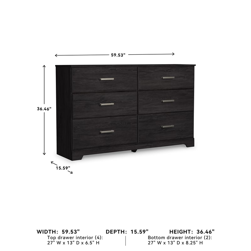 Ashley Furniture Belachime 6-Drawer Modern Wood Dresser in Black