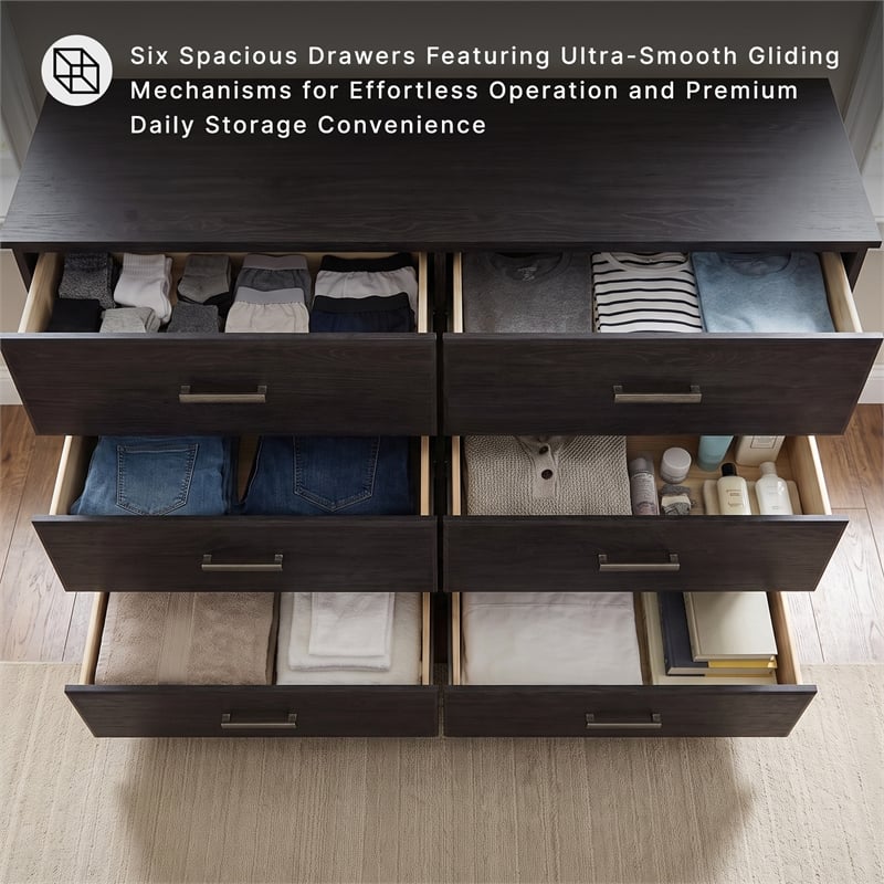 Ashley Furniture Belachime 6-Drawer Modern Wood Dresser in Black