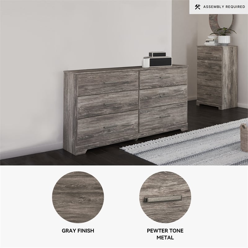 Ashley Furniture Ralinksi 6-Drawer Farmhouse Wood Dresser in Gray