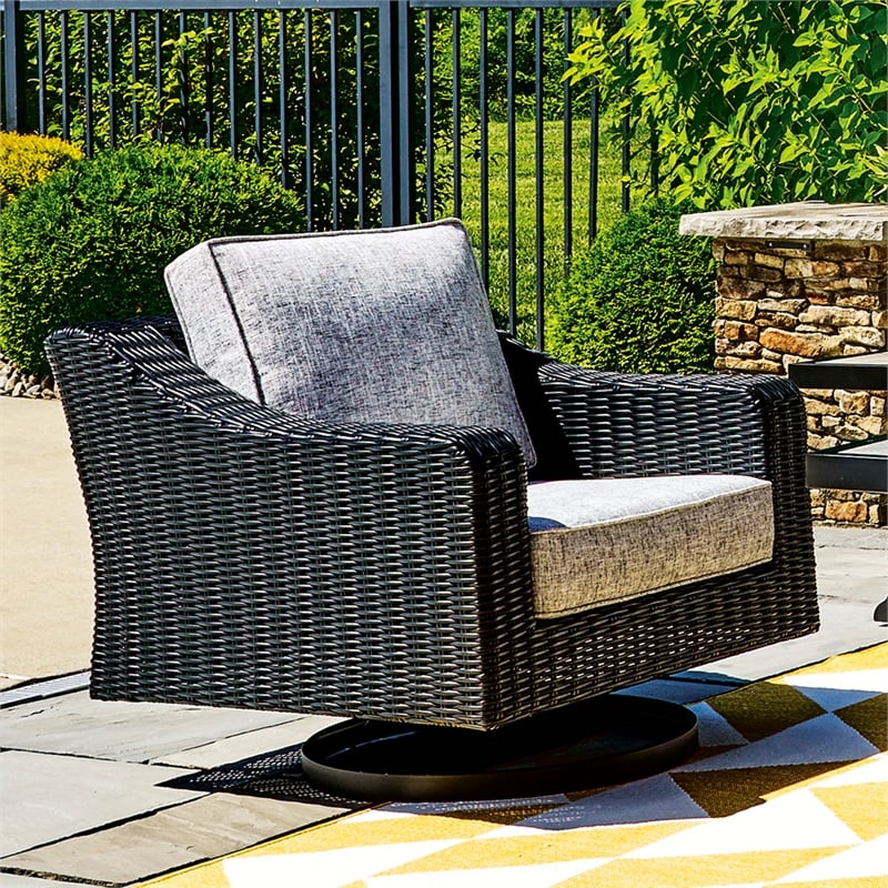 Signature Design by Ashley Beachcroft Black Outdoor Swivel Lounge with Cushion