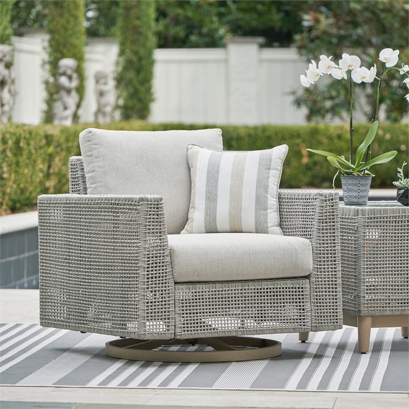 Signature Design by Ashley Seton Creek Gray Outdoor Swivel Lounge with Cushion