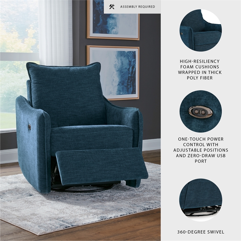 Signature Design by Ashley McBurg Navy Swivel Power Recliner