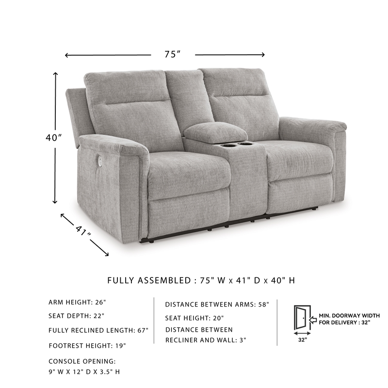 Signature Design by Ashley Barnsana Ash Power Reclining Loveseat with Console