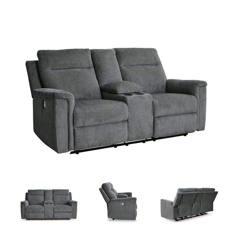 Signature Design by Ashley Barnsana Gray Power Reclining Loveseat with Console