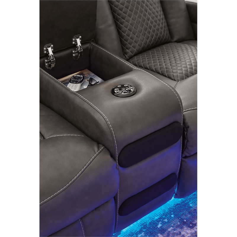Ashley Furniture Fyne-Dyme Dark Gray Power Reclining Loveseat with Console