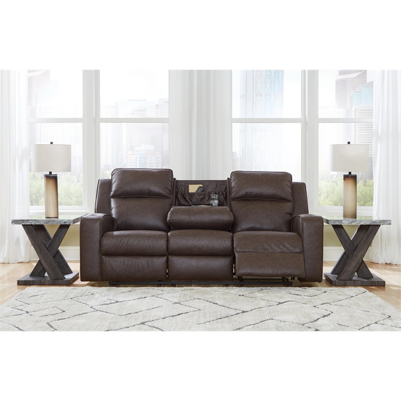 Signature Design by Ashley Lavenhorne Brown Reclining Sofa with Drop Down Table