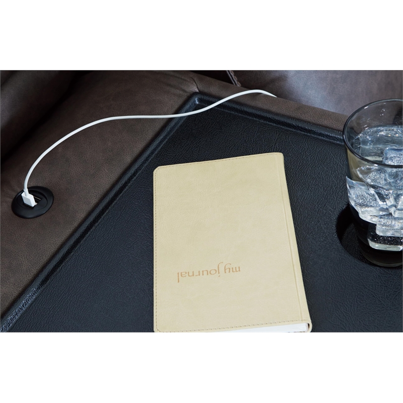 Signature Design by Ashley Lavenhorne Brown Reclining Sofa with Drop Down Table