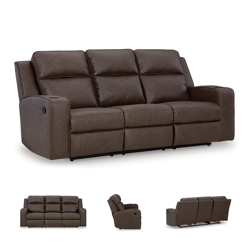 Signature Design by Ashley Lavenhorne Brown Reclining Sofa with Drop Down Table