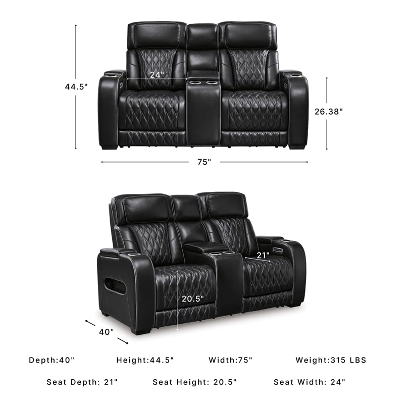 Signature Design by Ashley Boyington Black Power Reclining Loveseat with Console