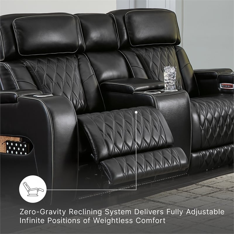Signature Design by Ashley Boyington Black Power Reclining Loveseat with Console