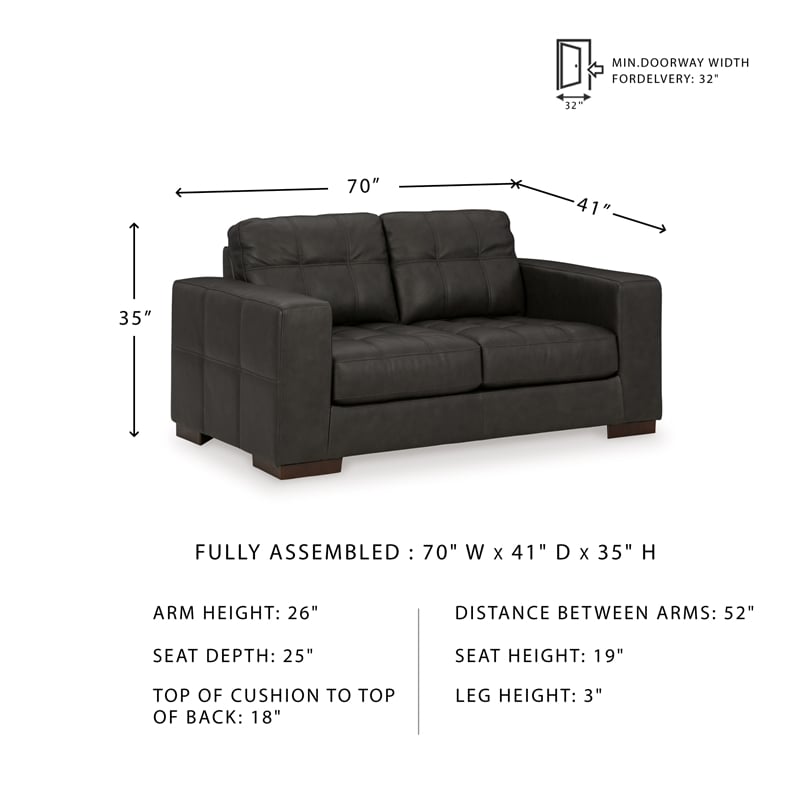 Ashley Furniture Luigi Thunder Loveseat with Exposed Feet and Faux Wood Finish