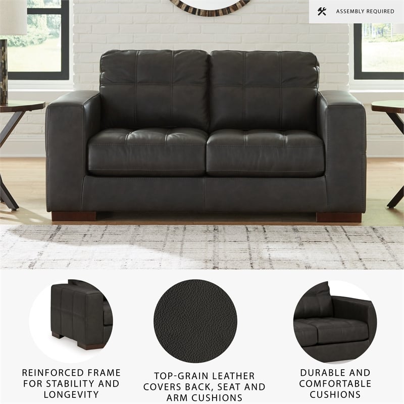 Ashley Furniture Luigi Thunder Loveseat with Exposed Feet and Faux Wood Finish