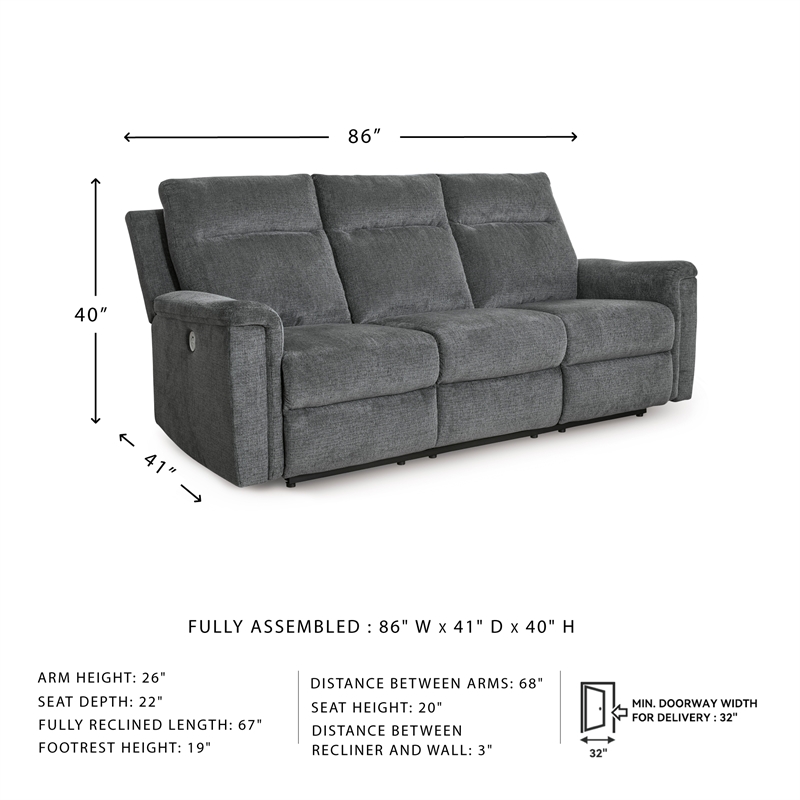 Signature Design by Ashley Barnsana Gray Power Reclining Sofa