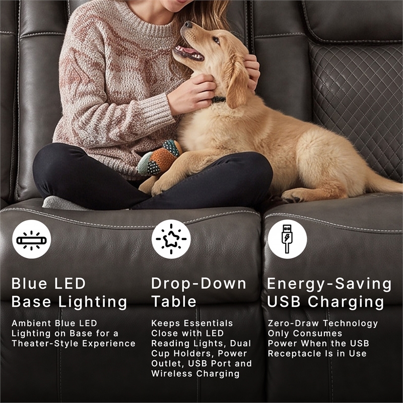 Signature Design by Ashley Fyne-Dyme Brown Power Reclining Sofa