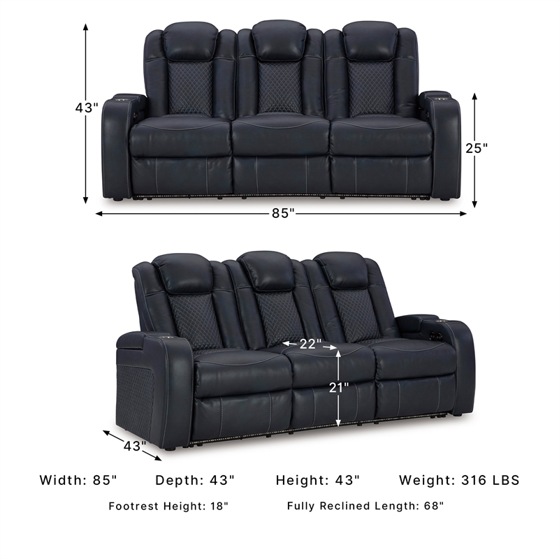 Signature Design by Ashley Fyne-Dyme Sapphire Power Reclining Sofa