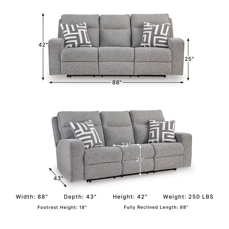 Signature Design by Ashley Biscoe Pewter Power Reclining Sofa