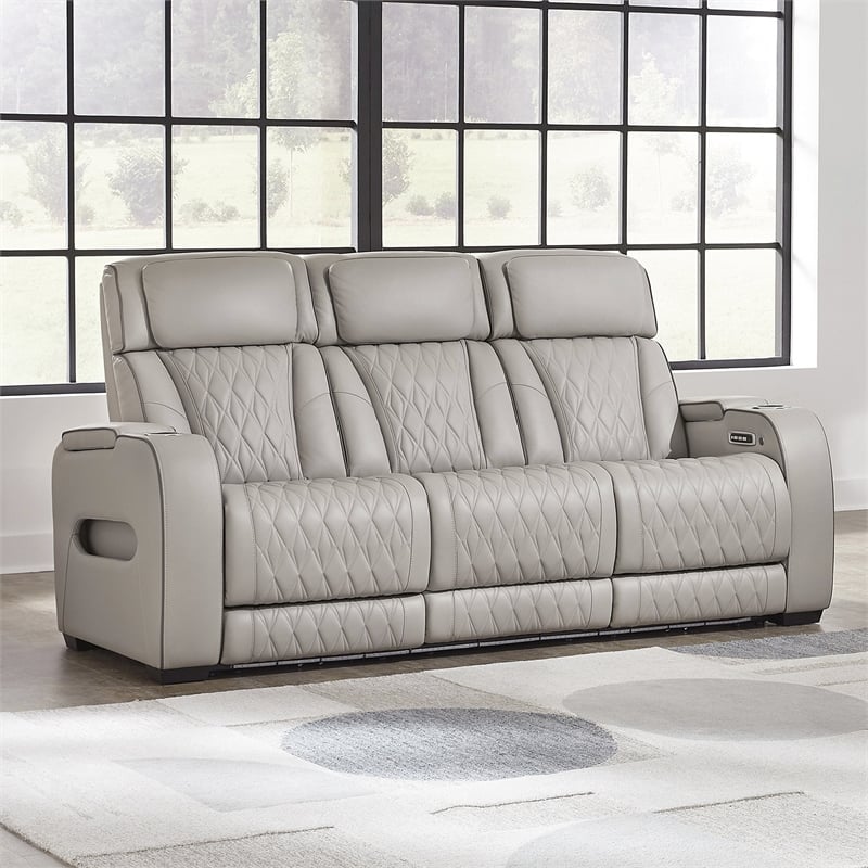 Signature Design by Ashley Boyington Power Reclining Sofa in Gray