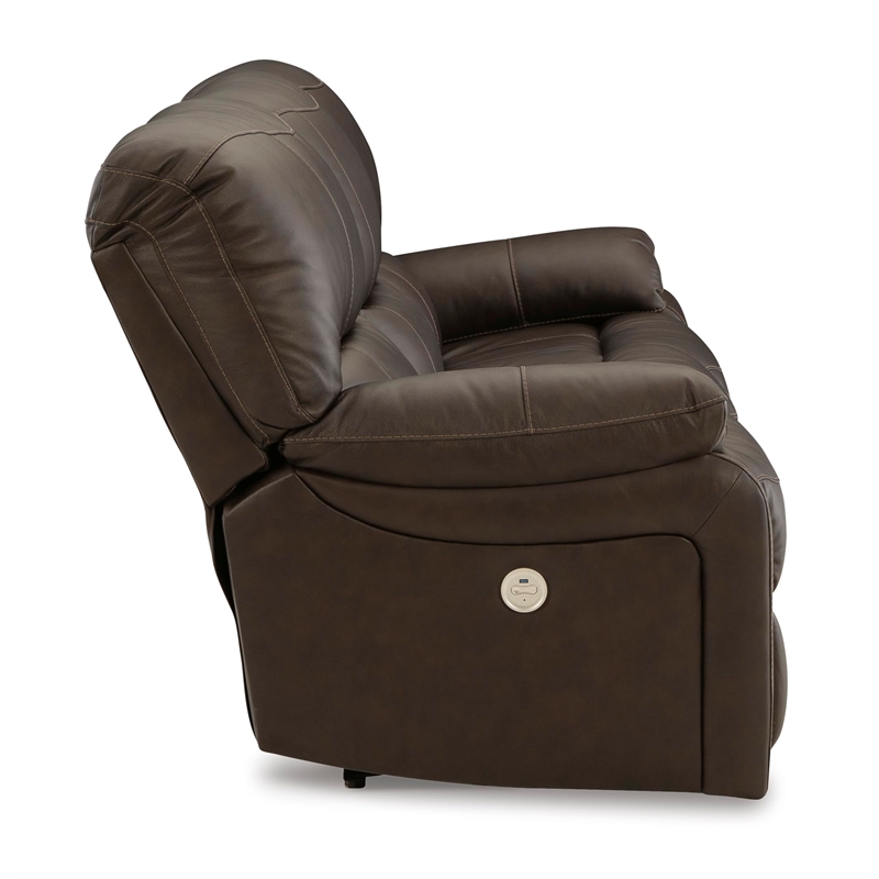 Signature Design by Ashley Leesworth Dark Brown Power Reclining Sofa