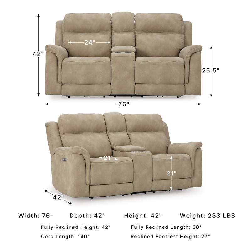 Ashley Furniture Next-Gen DuraPella Sand Power Reclining Loveseat with Console