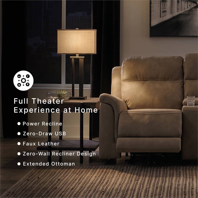 Ashley Furniture Next-Gen DuraPella Sand Power Reclining Loveseat with Console