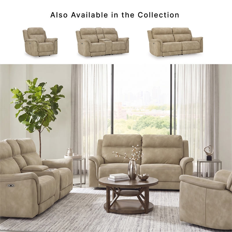Ashley Furniture Next-Gen DuraPella Sand Power Reclining Loveseat with Console