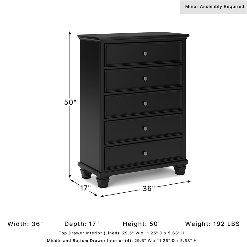 Ashley Furniture Lanolee Solid Wood 5-Drawers Bedroom Chest in Black