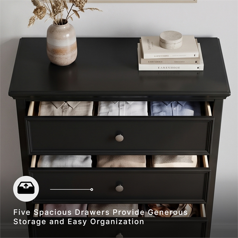 Ashley Furniture Lanolee Solid Wood 5-Drawers Bedroom Chest in Black