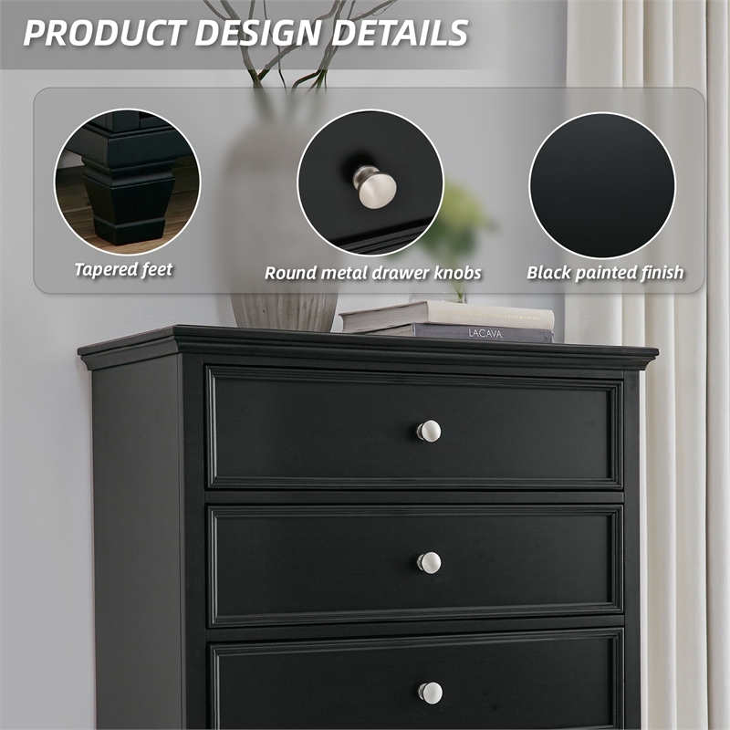 Ashley Furniture Lanolee Solid Wood 5-Drawers Bedroom Chest in Black