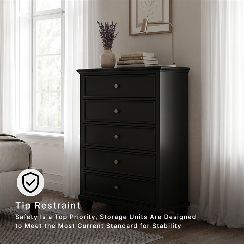 Ashley Furniture Lanolee Solid Wood 5-Drawers Bedroom Chest in Black