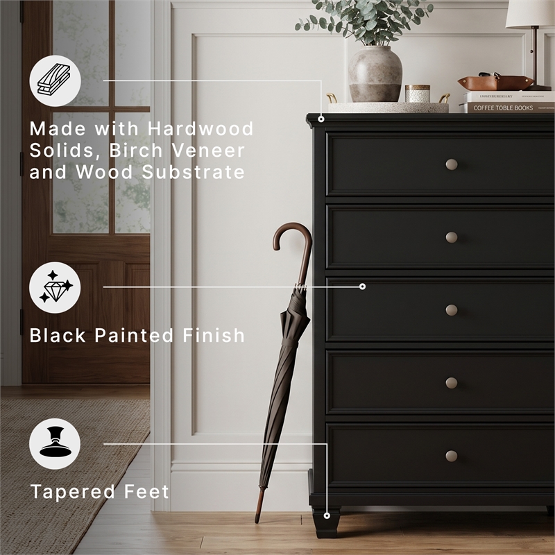 Ashley Furniture Lanolee Solid Wood 5-Drawers Bedroom Chest in Black