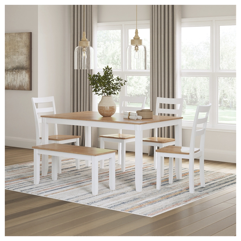 Signature Design by Ashley Gesthaven Natural & White Dining Table Set - Set of 6