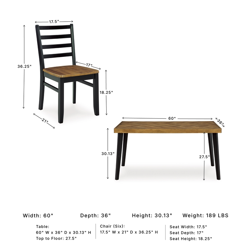 Ashley Furniture Blondon Brown & Black Dining Table and 6 Chairs - Set of 7
