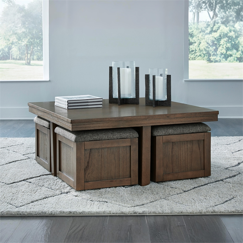 Signature Design by Ashley Boardernest Brown Coffee Table with 4 Stools