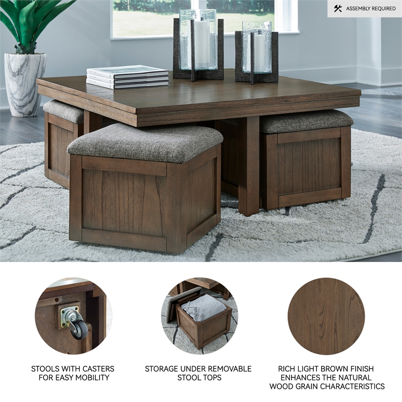 Signature Design by Ashley Boardernest Brown Coffee Table with 4 Stools