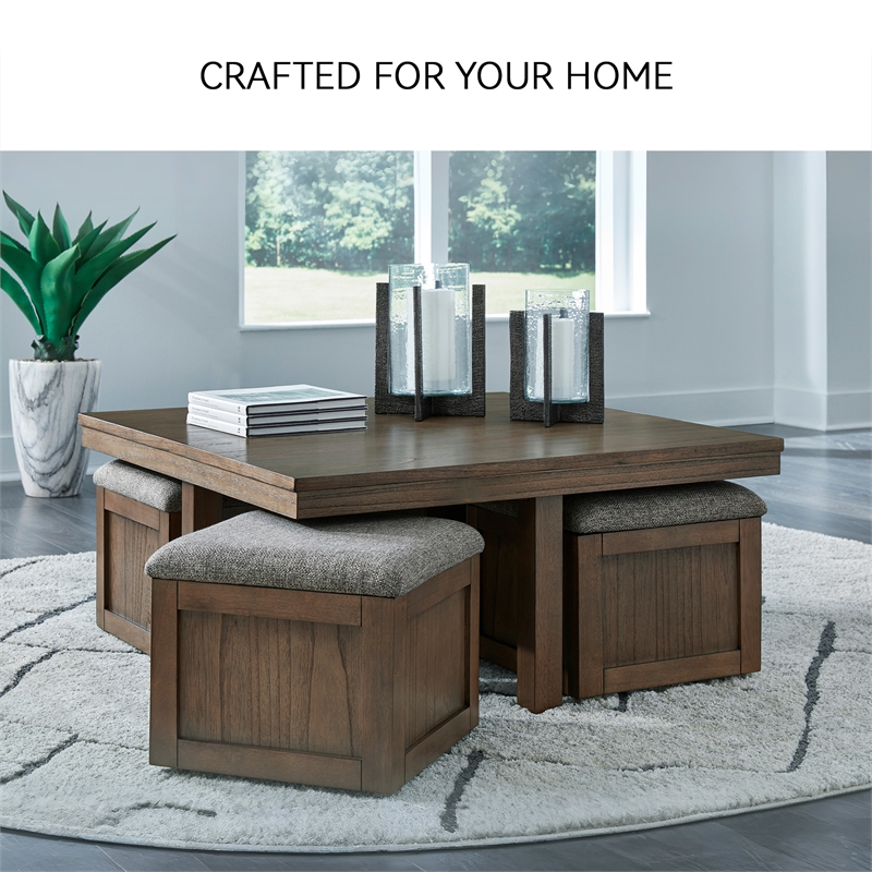 Signature Design by Ashley Boardernest Brown Coffee Table with 4 Stools