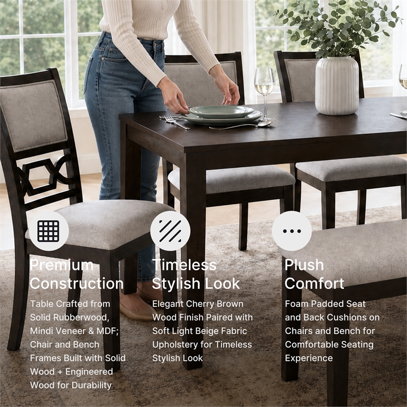 Ashley Furniture Langwest Brown Dining Table and 4 Chairs and Bench - Set of 6
