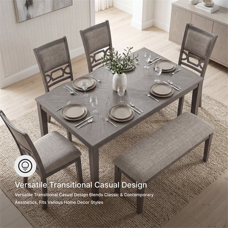 Ashley Furniture Wrenning Gray Dining Table and 4 Chairs and Bench - Set of 6