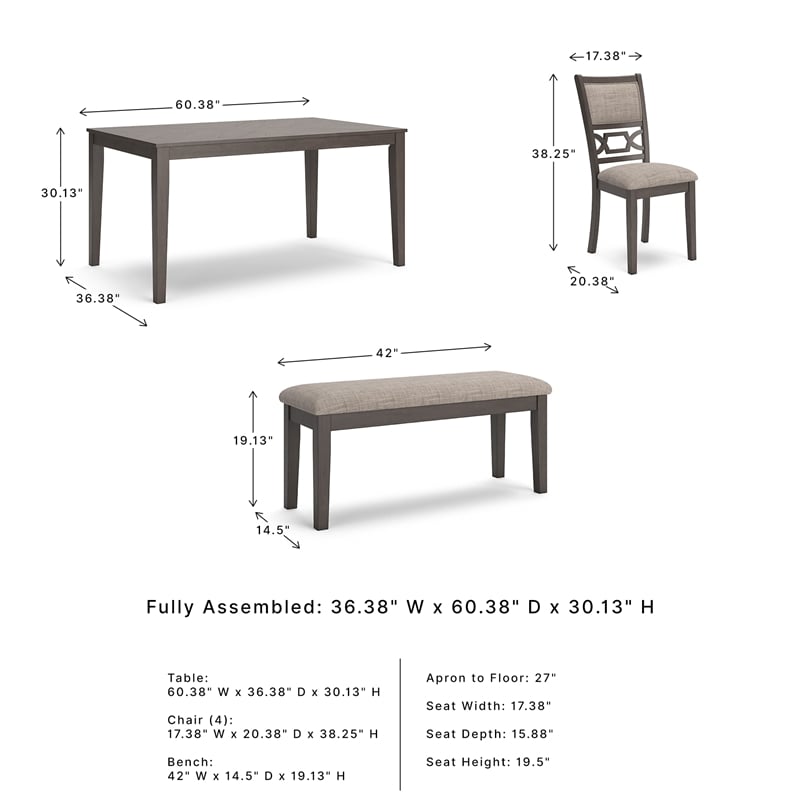 Ashley Furniture Wrenning Gray Dining Table and 4 Chairs and Bench - Set of 6
