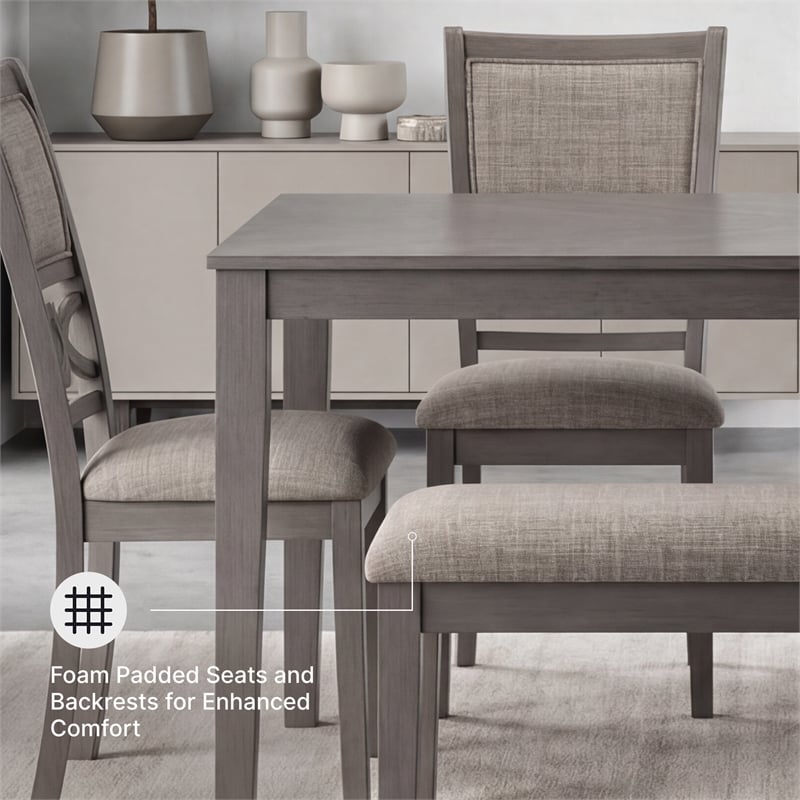 Ashley Furniture Wrenning Gray Dining Table and 4 Chairs and Bench - Set of 6