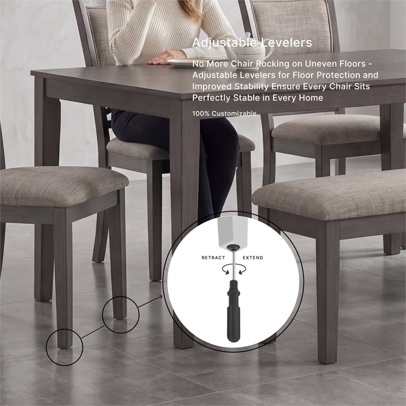 Ashley Furniture Wrenning Gray Dining Table and 4 Chairs and Bench - Set of 6