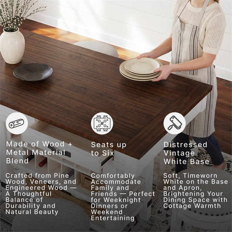 Signature Design by Ashley Valebeck Counter Height Dining Table in White & Brown